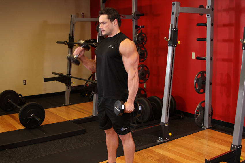Demonstration of Alternate Hammer Curl exercise showing proper form and technique