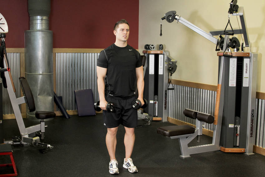 Demonstration of Alternating Deltoid Raise exercise showing proper form and technique