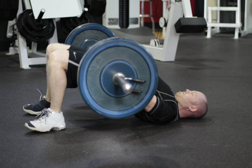Alternative demonstration of Barbell Glute Bridge exercise