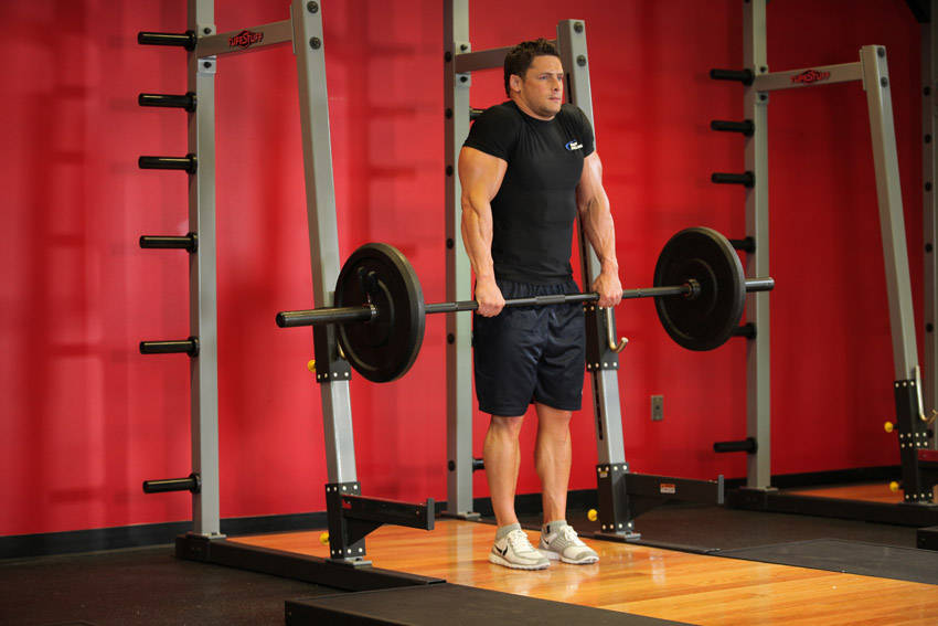 Alternative demonstration of Barbell Shrug exercise