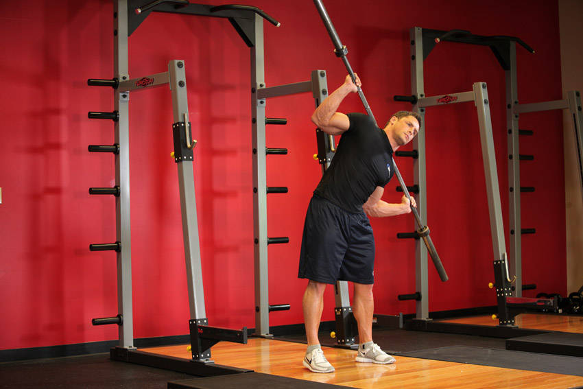 Alternative demonstration of Barbell Side Bend exercise