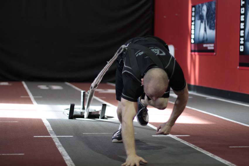 Alternative demonstration of Bear Crawl Sled Drags exercise