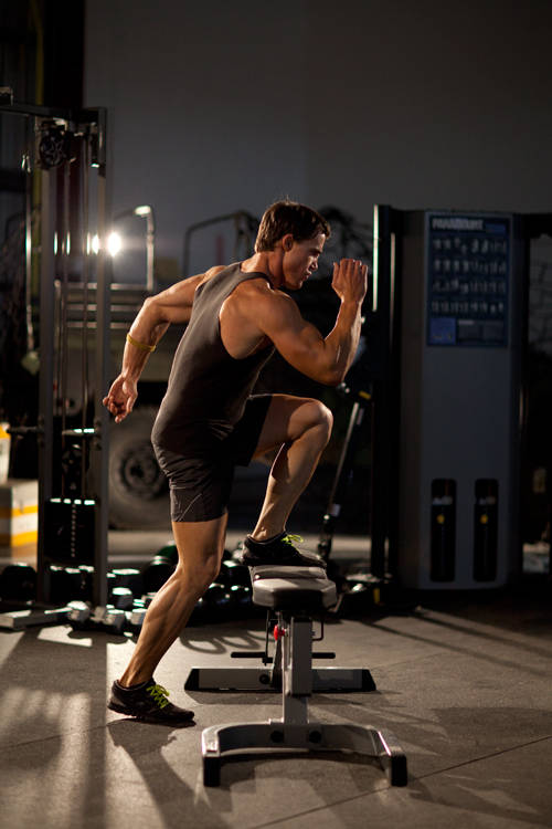 Demonstration of Bench Sprint exercise showing proper form and technique
