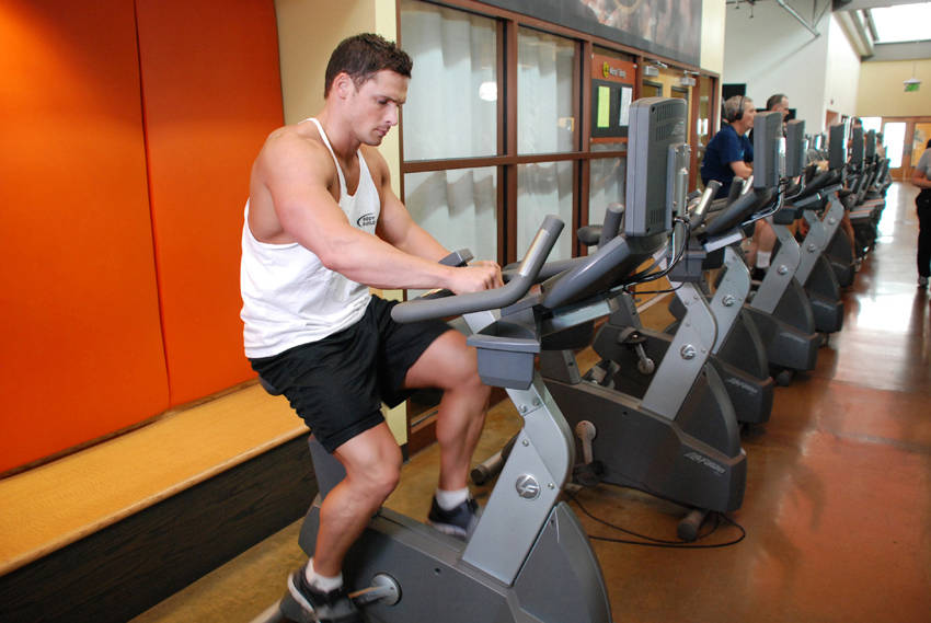 Demonstration of Bicycling, Stationary exercise showing proper form and technique