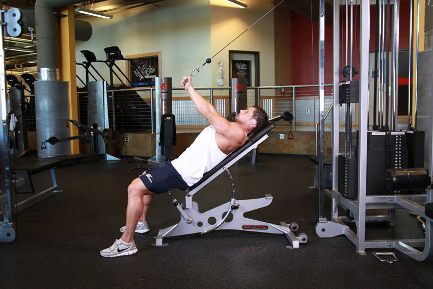 Alternative demonstration of Cable Incline Triceps Extension exercise