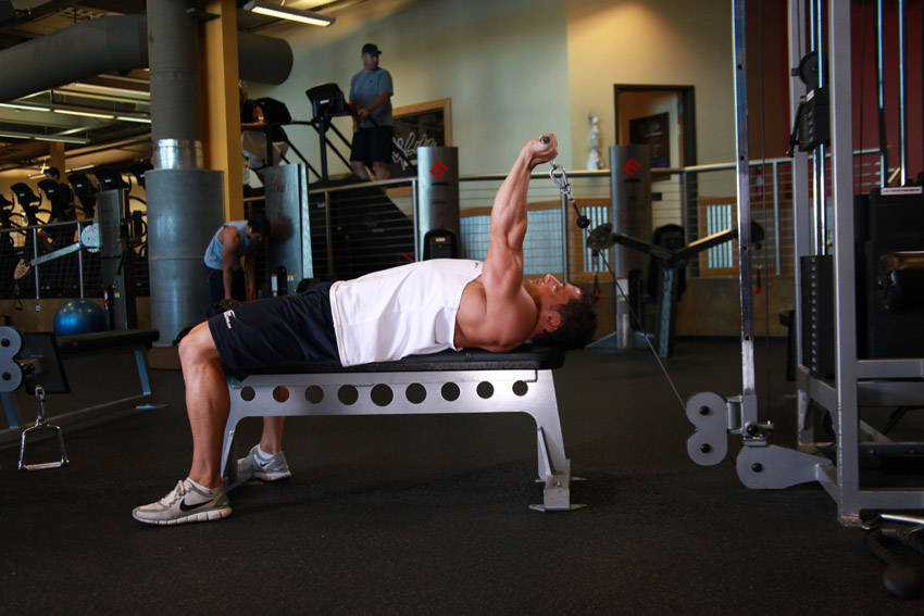 Alternative demonstration of Cable Lying Triceps Extension exercise