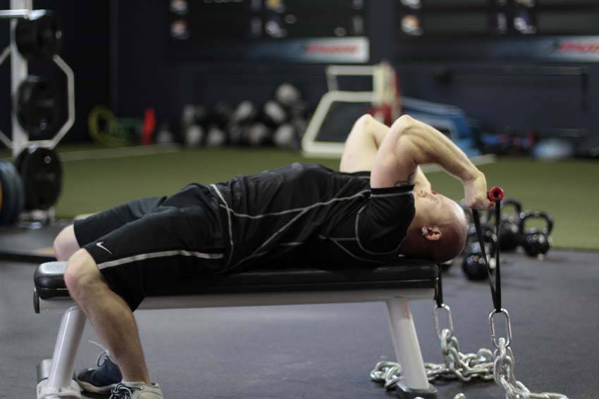 Demonstration of Chain Handle Extension exercise showing proper form and technique