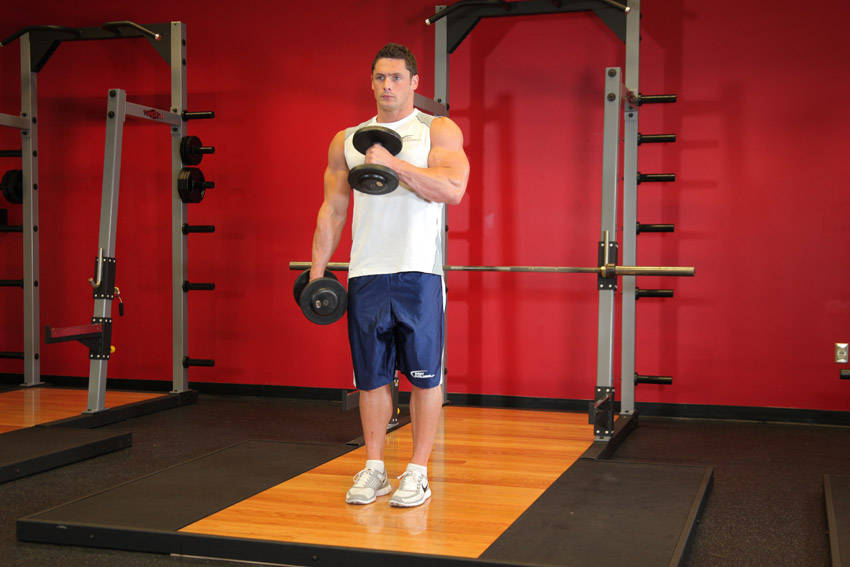 Alternative demonstration of Cross Body Hammer Curl exercise