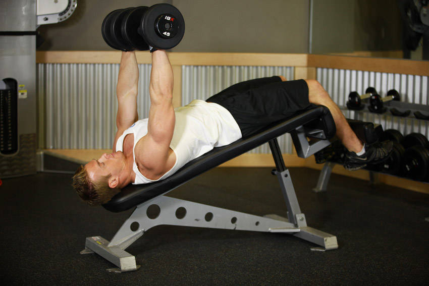 Alternative demonstration of Decline Dumbbell Bench Press exercise