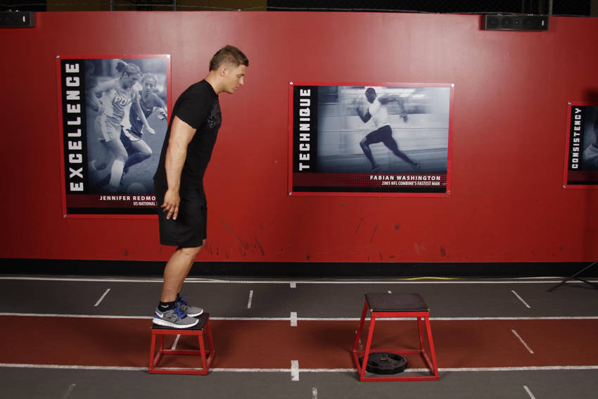 Demonstration of Depth Jump Leap exercise showing proper form and technique