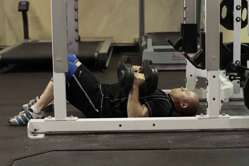 Alternative demonstration of Dumbbell Floor Press exercise