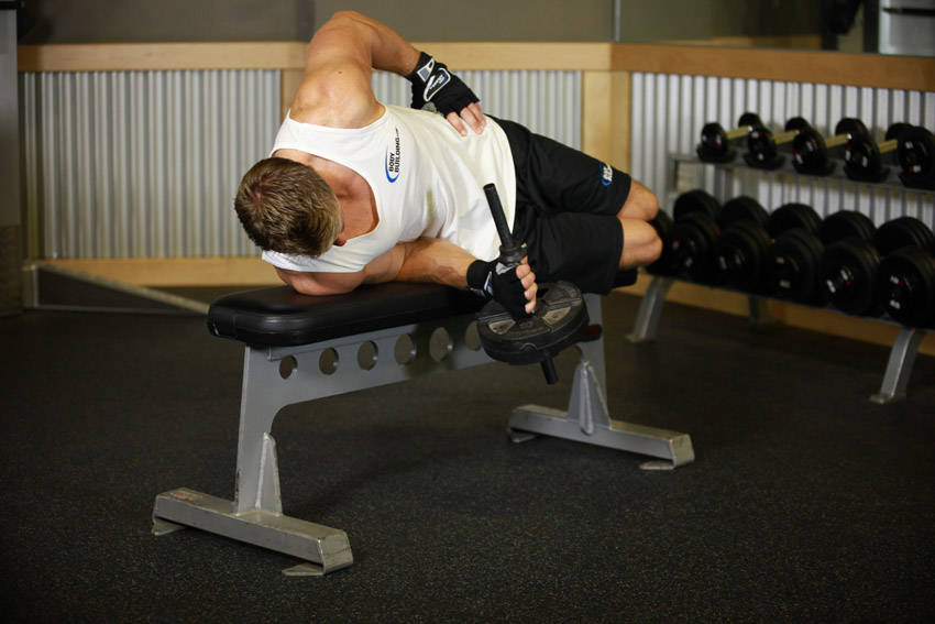 Alternative demonstration of Dumbbell Lying Supination exercise