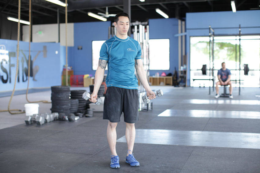 Demonstration of Dumbbell Scaption exercise showing proper form and technique