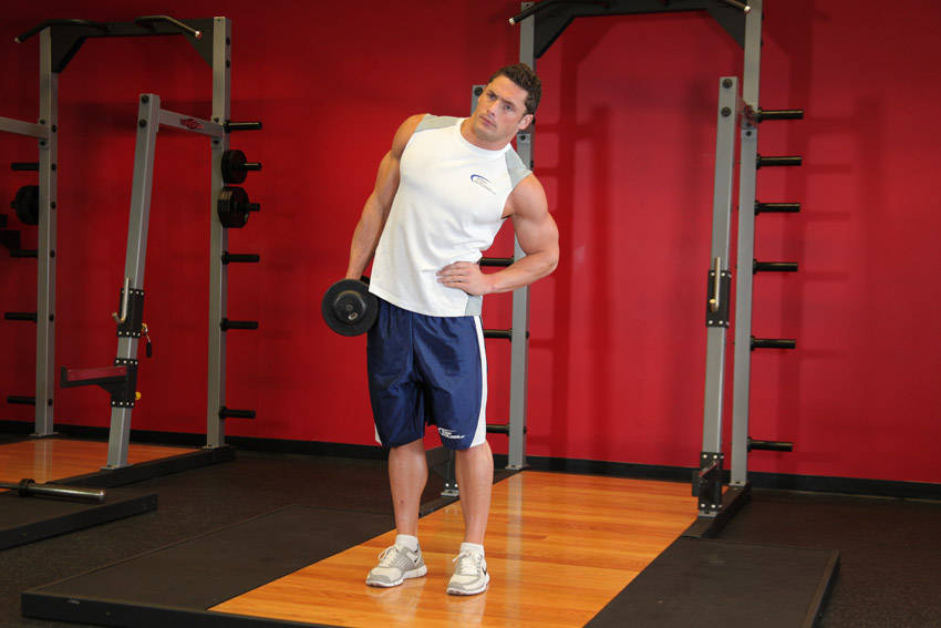 Alternative demonstration of Dumbbell Side Bend exercise
