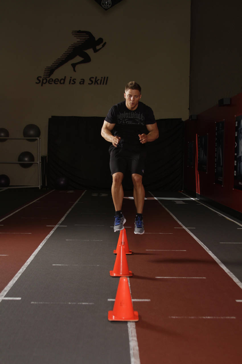 Alternative demonstration of Front Cone Hops (or hurdle hops) exercise