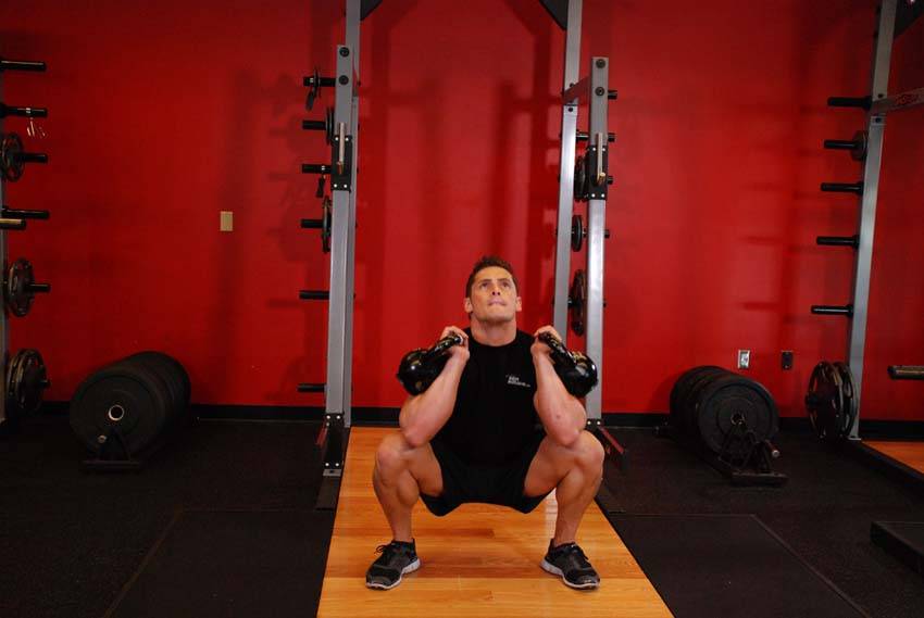 Alternative demonstration of Front Squats With Two Kettlebells exercise