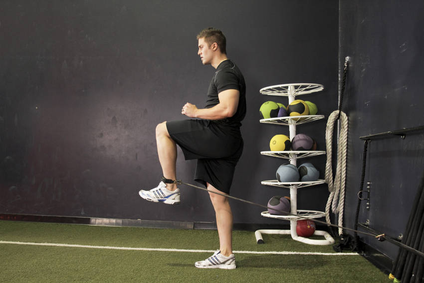 Alternative demonstration of Hip Flexion with Band exercise