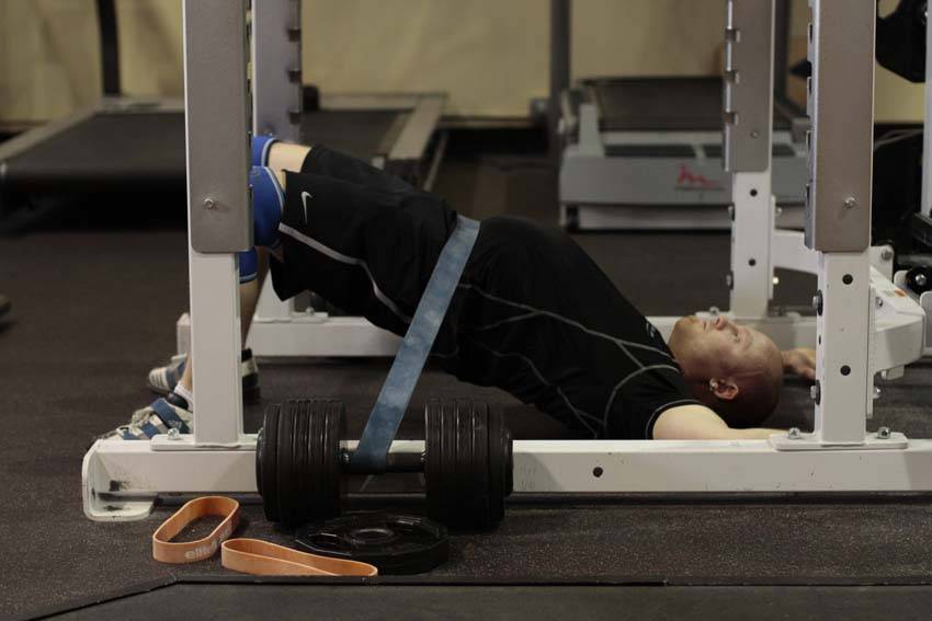Alternative demonstration of Hip Lift with Band exercise