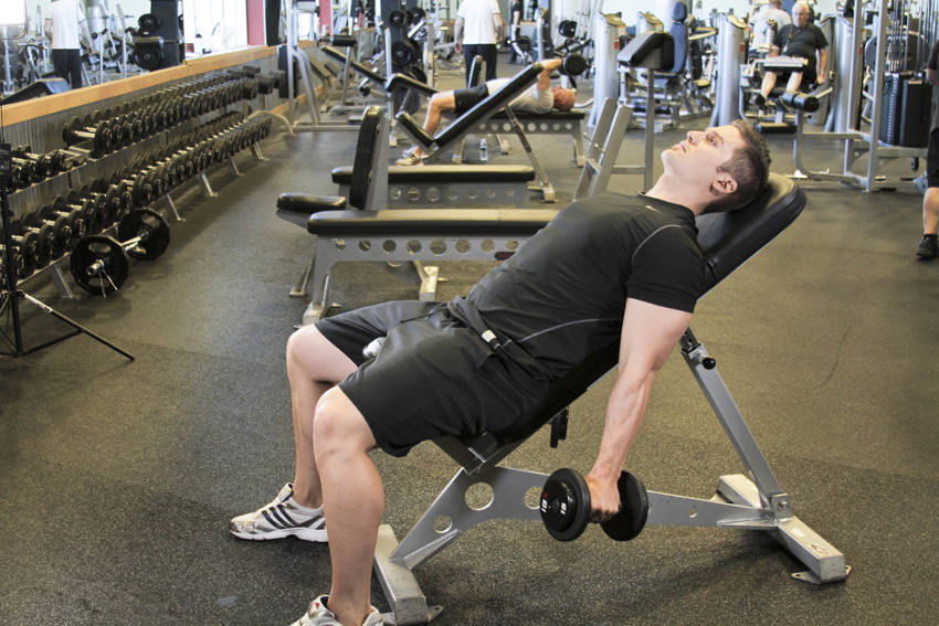 Demonstration of Incline Hammer Curls exercise showing proper form and technique