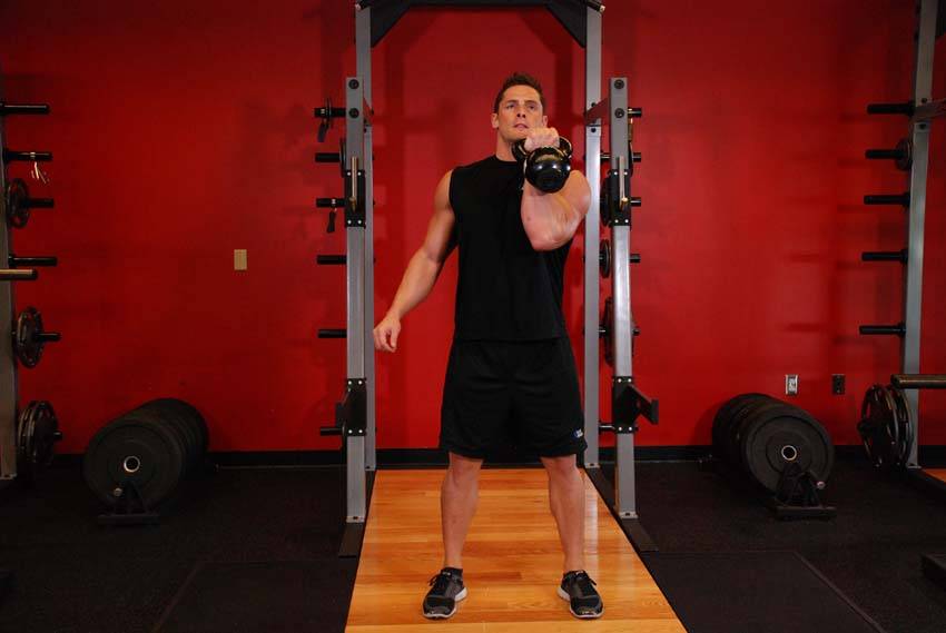 Demonstration of Kettlebell Arnold Press exercise showing proper form and technique