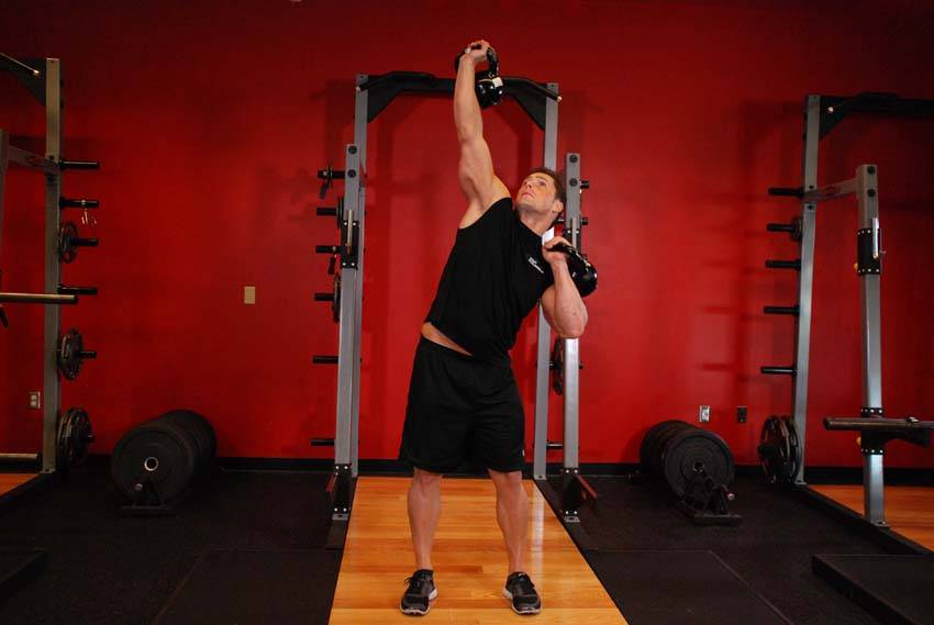 Alternative demonstration of Kettlebell Seesaw Press exercise