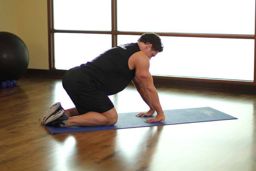 Alternative demonstration of Kneeling Forearm Stretch exercise
