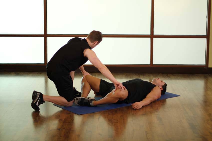 Alternative demonstration of Lying Bent Leg Groin exercise