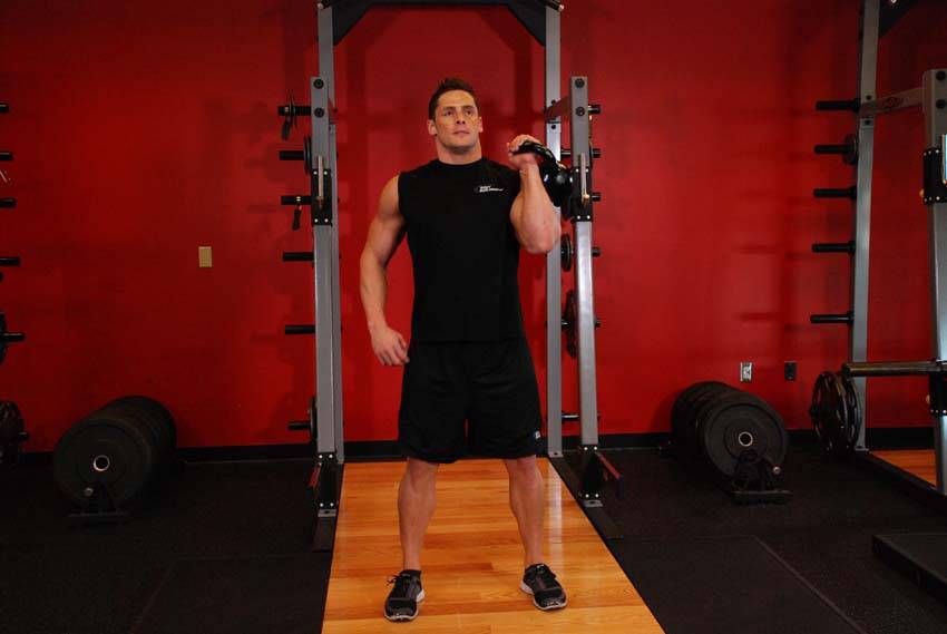 Demonstration of One-Arm Kettlebell Military Press To The Side exercise showing proper form and technique