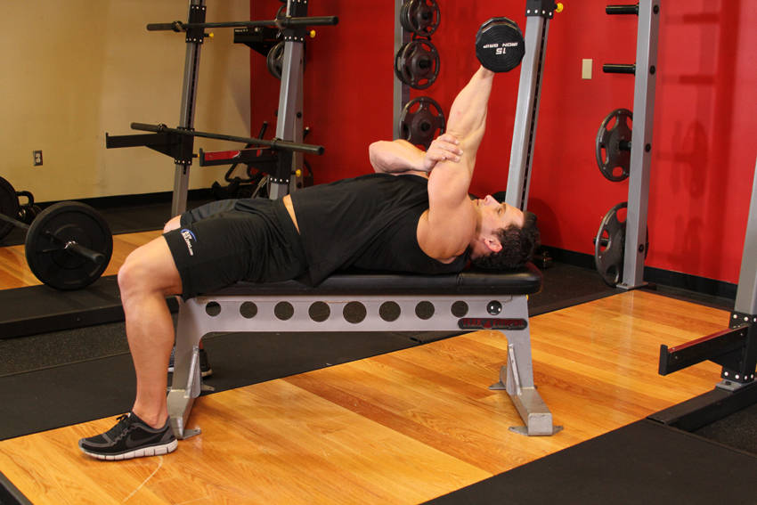 Demonstration of One Arm Pronated Dumbbell Triceps Extension exercise showing proper form and technique