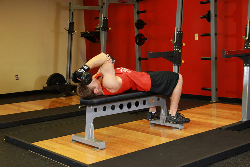 Demonstration of One Arm Supinated Dumbbell Triceps Extension exercise showing proper form and technique