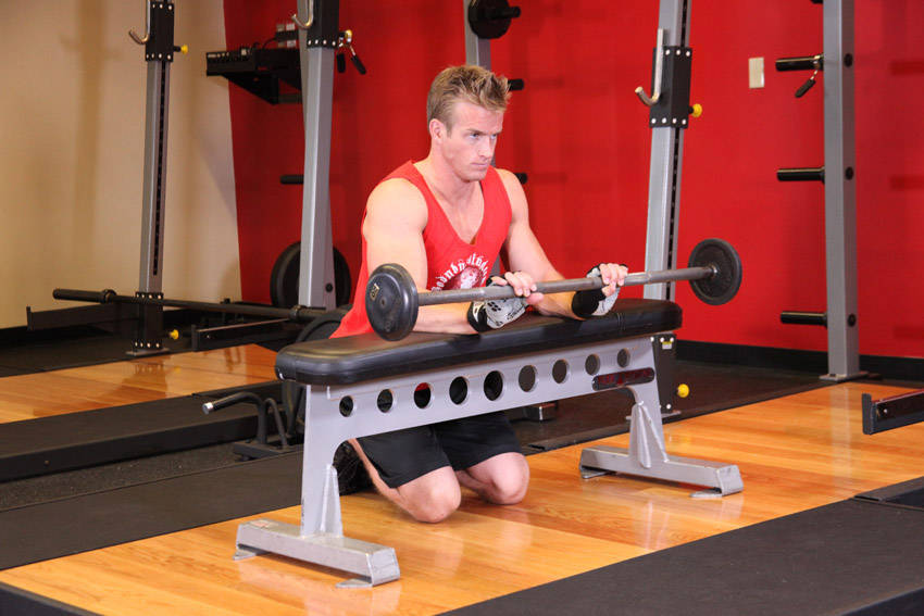 Alternative demonstration of Palms-Down Wrist Curl Over A Bench exercise