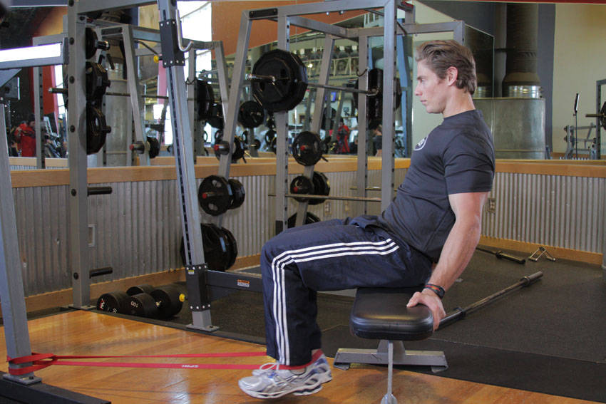 Alternative demonstration of Seated Band Hamstring Curl exercise