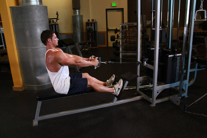 Demonstration of Seated Cable Rows exercise showing proper form and technique