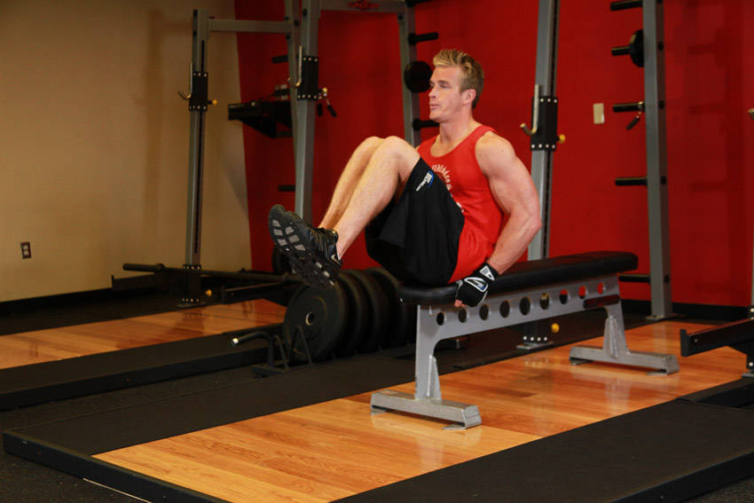 Alternative demonstration of Seated Flat Bench Leg Pull-In exercise