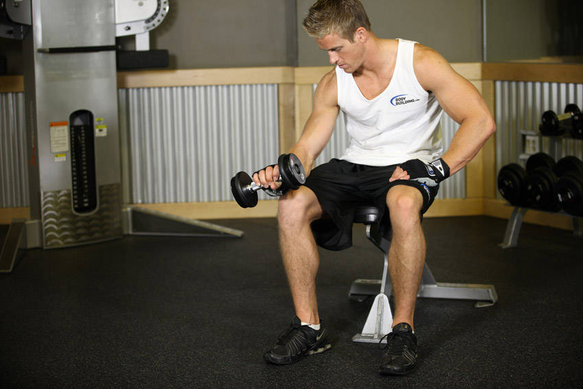 Alternative demonstration of Seated One-Arm Dumbbell Palms-Down Wrist Curl exercise