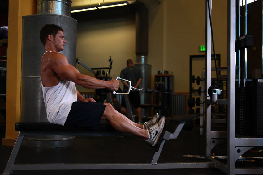 Demonstration of Seated One-arm Cable Pulley Rows exercise showing proper form and technique