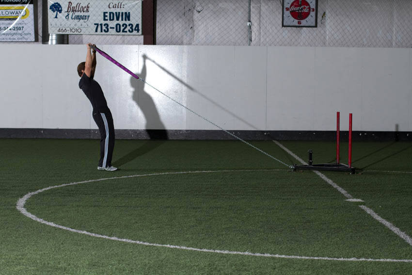 Alternative demonstration of Sled Overhead Backward Walk exercise