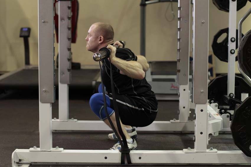 Alternative demonstration of Squat with Bands exercise