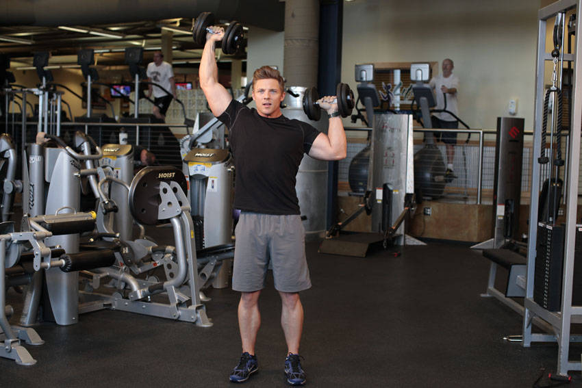 Alternative demonstration of Standing Alternating Dumbbell Press exercise