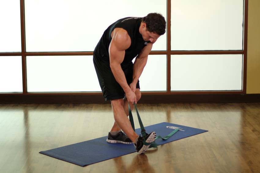 Alternative demonstration of Standing Hamstring and Calf Stretch exercise