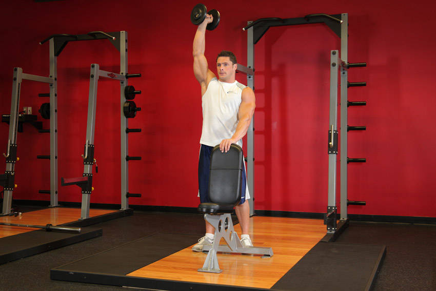 Alternative demonstration of Standing Palm-In One-Arm Dumbbell Press exercise