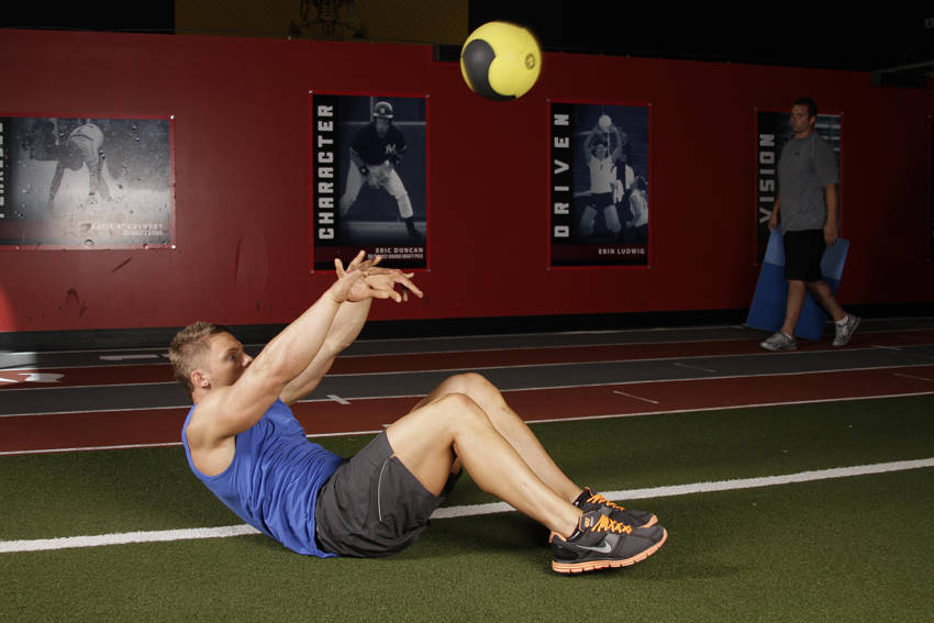 Alternative demonstration of Supine Two-Arm Overhead Throw exercise