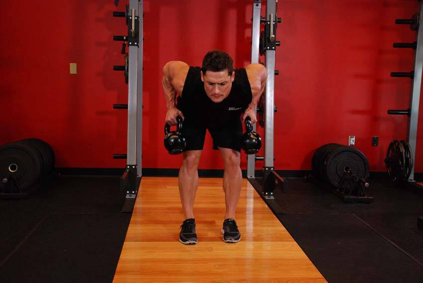 Alternative demonstration of Two-Arm Kettlebell Row exercise