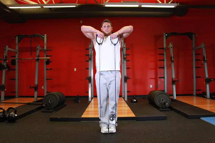 Alternative demonstration of Upright Row - With Bands exercise